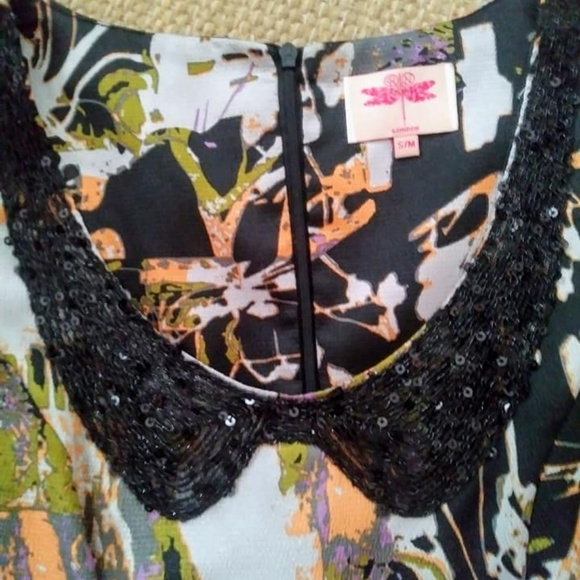 Vintage RN London Beaded Collar Abstract Print Dress - Picture 3 of 6